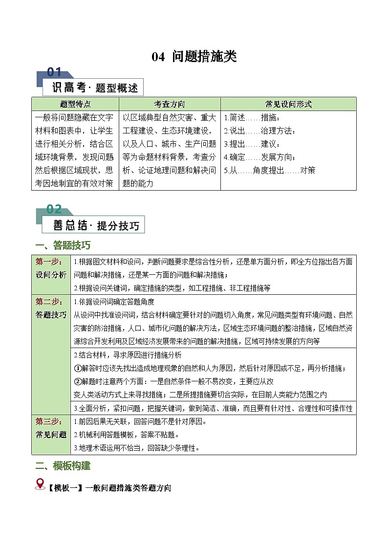 题型04 问题措施类（20个命题角度）（答题模版）-2024年高考地理答题技巧与模板构建（题型突破）01