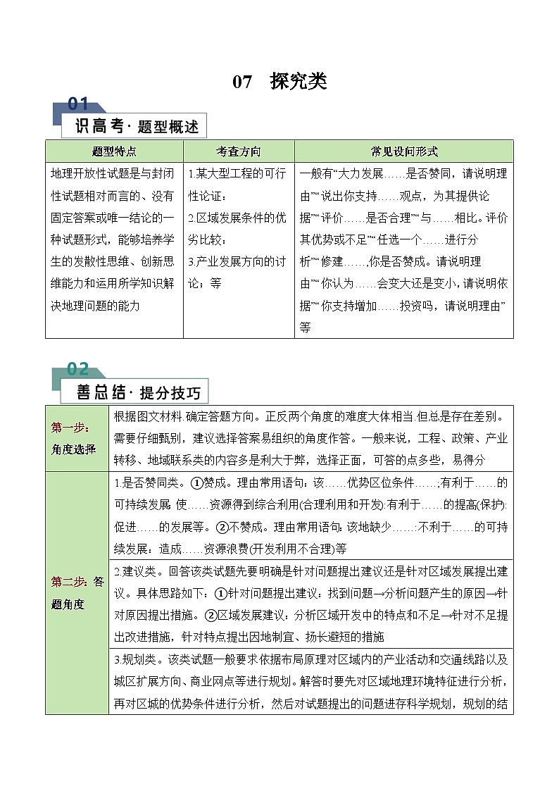 题型07 探究类（答题模版）-2024年高考地理答题技巧与模板构建（题型突破）01