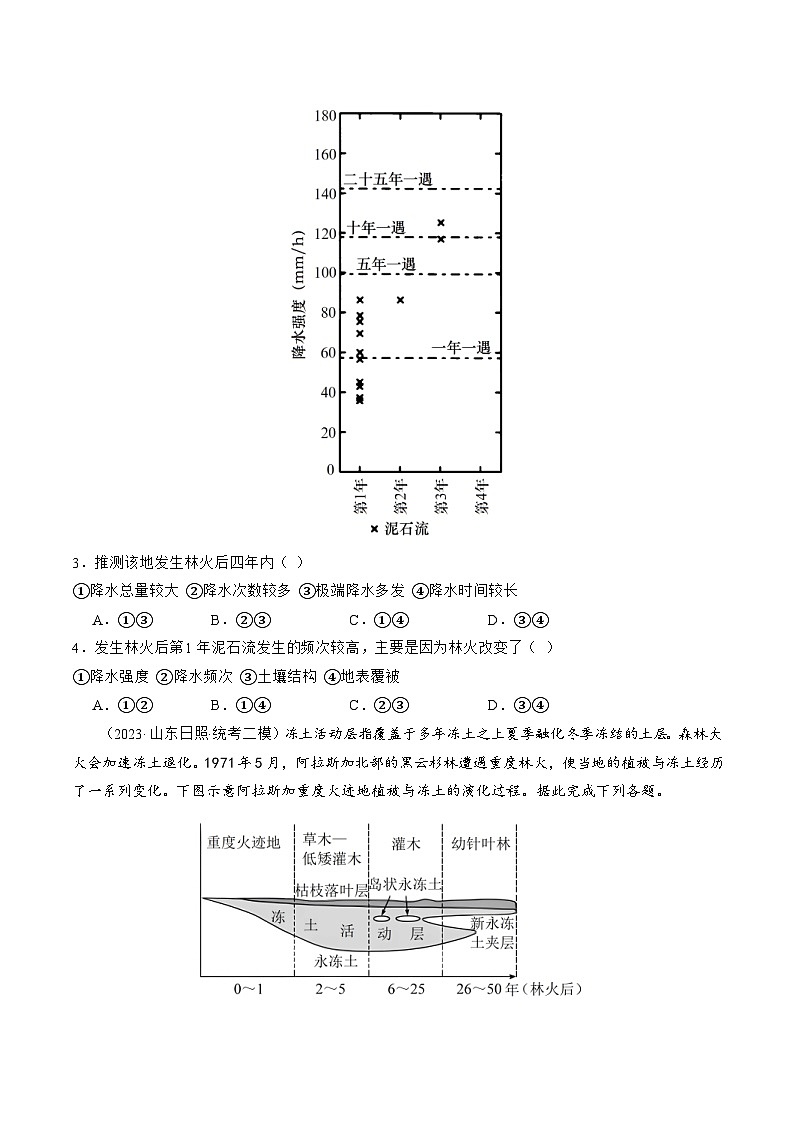 （新高考）高考地理二轮复习专题07 微专题  冻害、森林火灾、堰塞湖、风暴潮（练习）（原卷版）第2页
