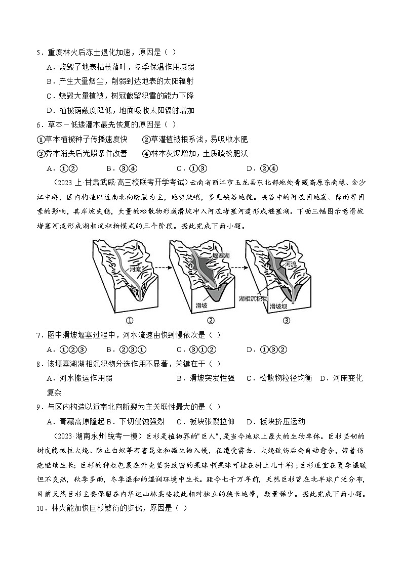 （新高考）高考地理二轮复习专题07 微专题  冻害、森林火灾、堰塞湖、风暴潮（练习）（原卷版）第3页