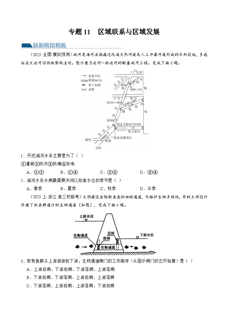 （新高考）高考地理二轮复习专题11 微专题  水利工程与中国”走出去“战略（练习）（原卷版）第1页