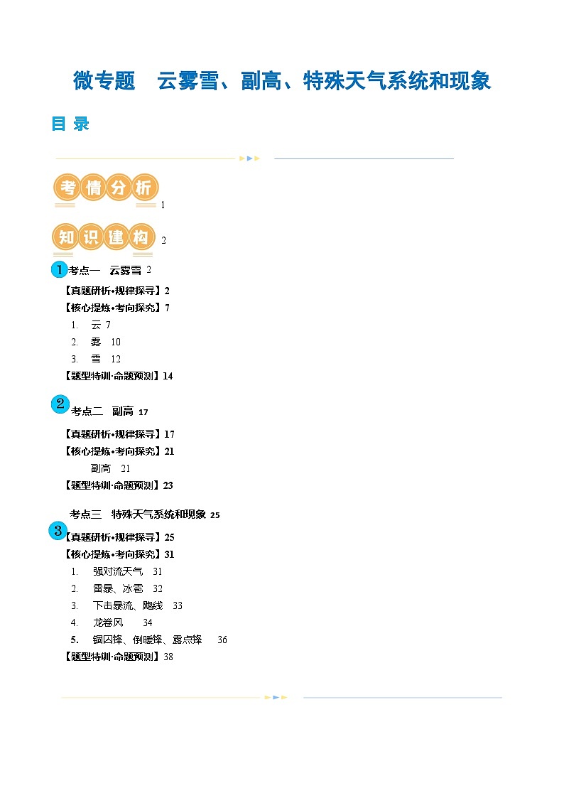 专题03 微专题  云雾雪、副高、特殊天气系统和现象（讲义）（解析版）第1页