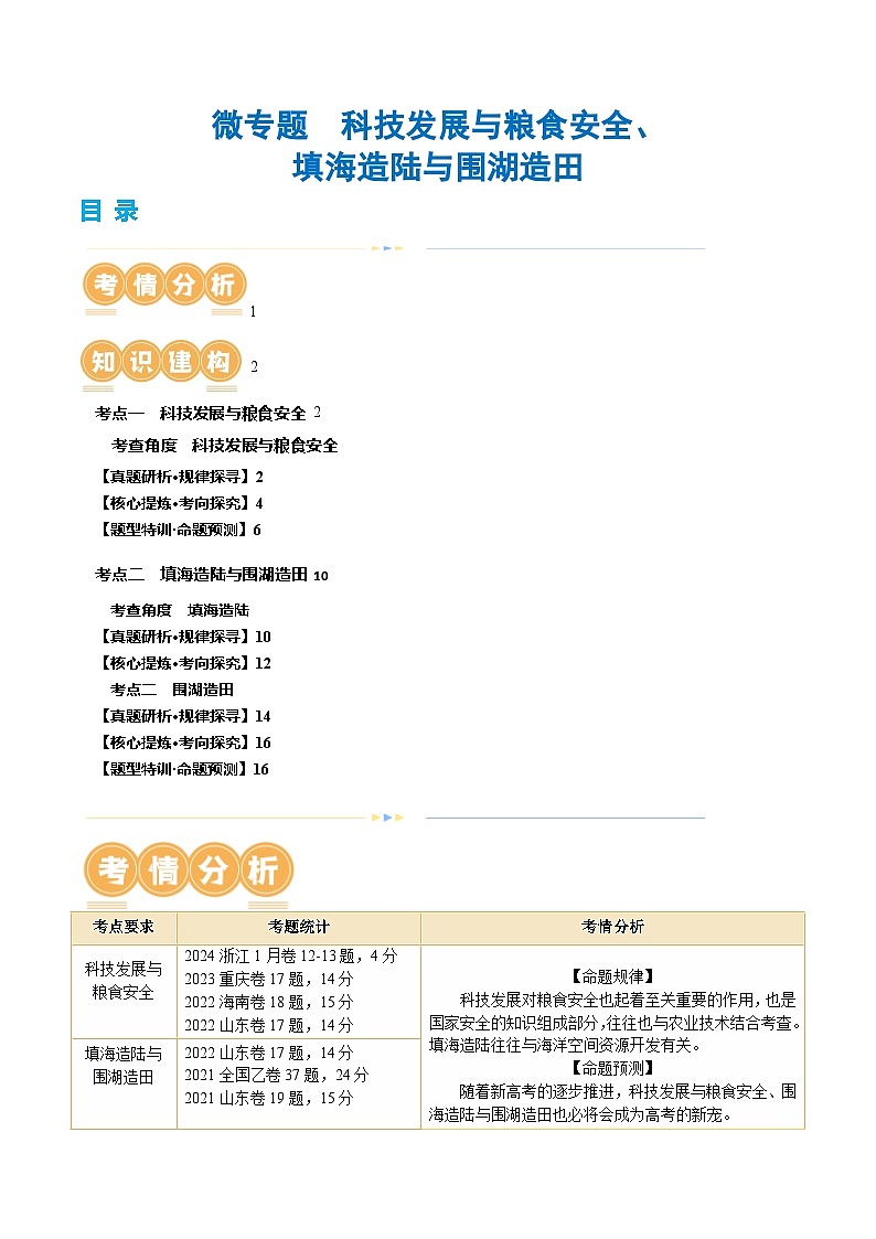 专题12 微专题  科技发展与粮食安全、填海造陆与围湖造田（讲义）（解析版）第1页