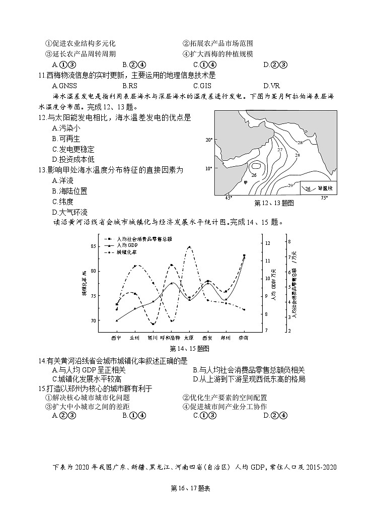 2024浙江省名校协作体高三下学期开学考试地理含答案03