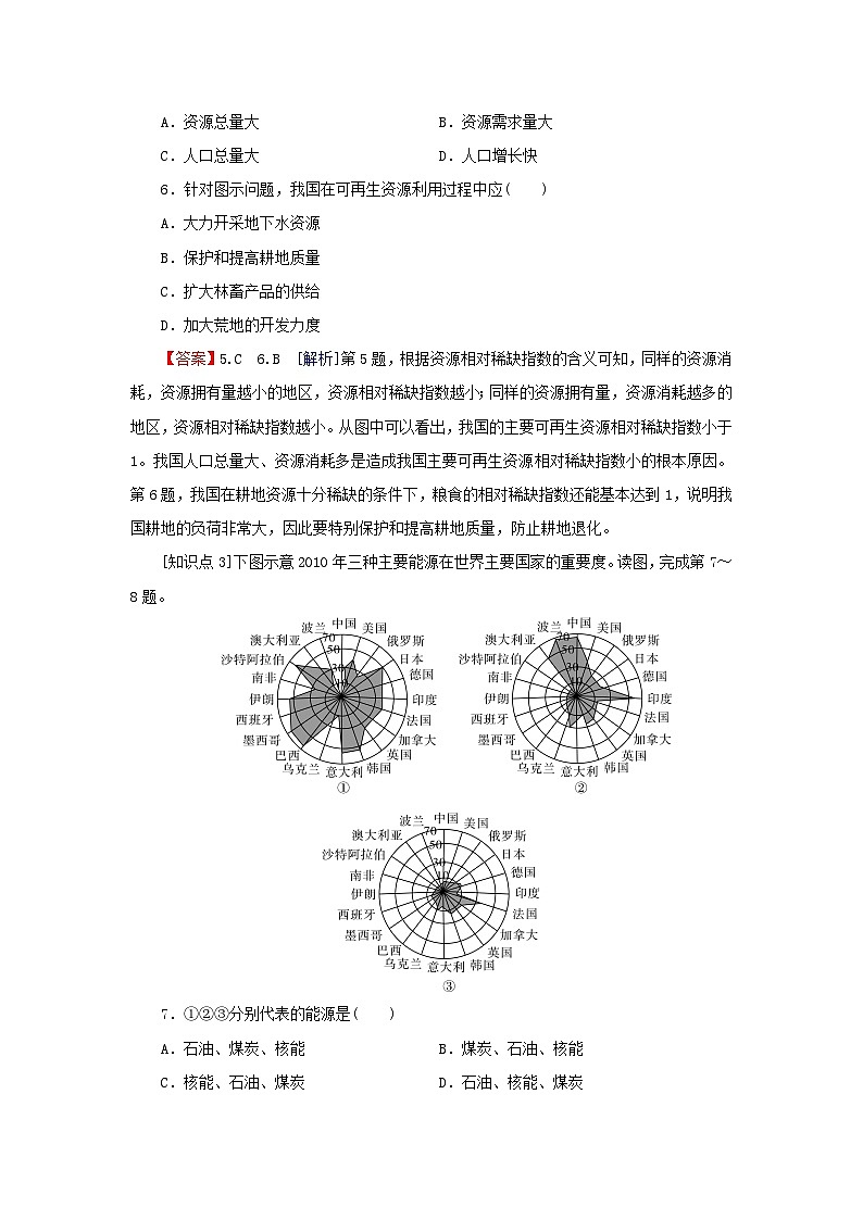 2024春高中地理第一章自然资源与人类活动第一节自然资源的数量质量及空间分布课后限时训练中图版选择性必修303