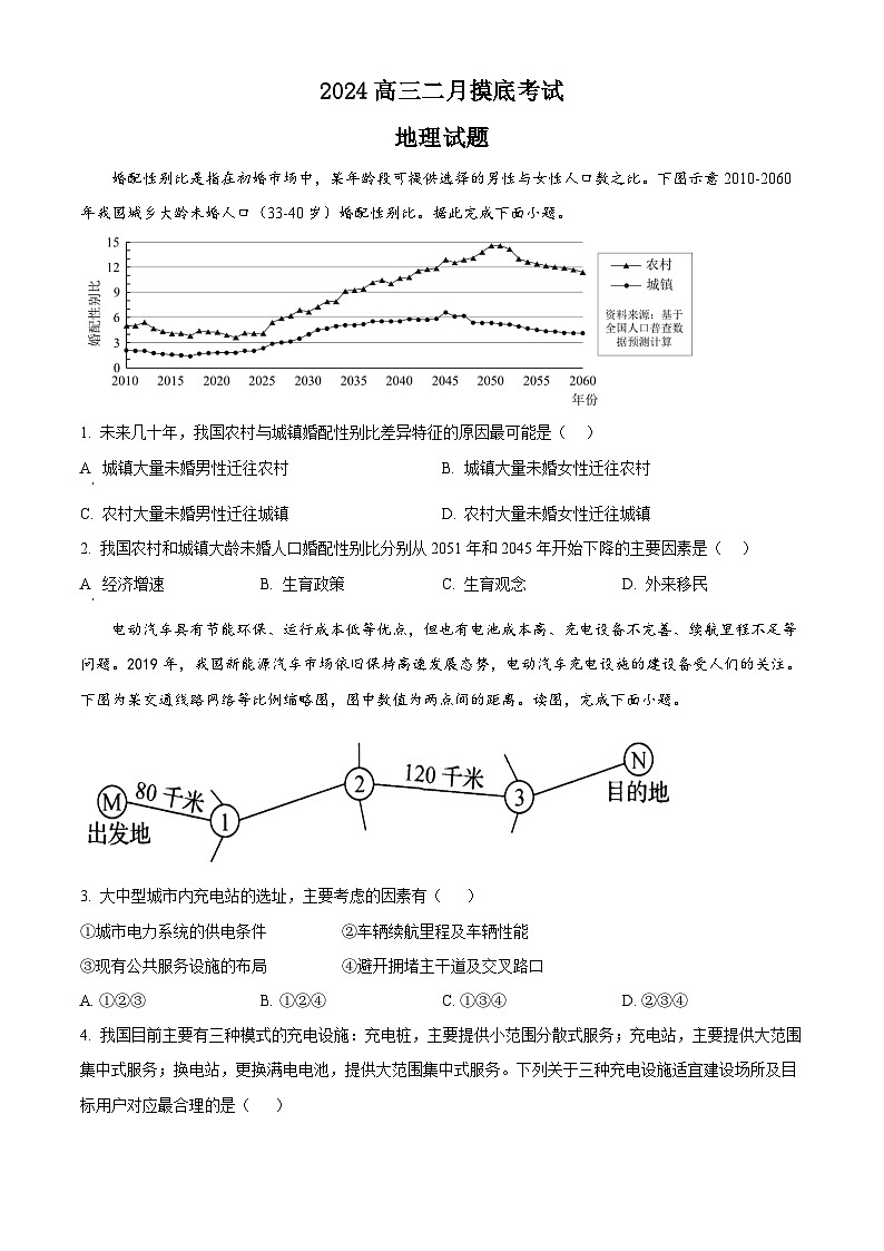辽宁省锦州市某校2023-2024学年高三下学期2月摸底考试地理试卷（Word版附解析）01