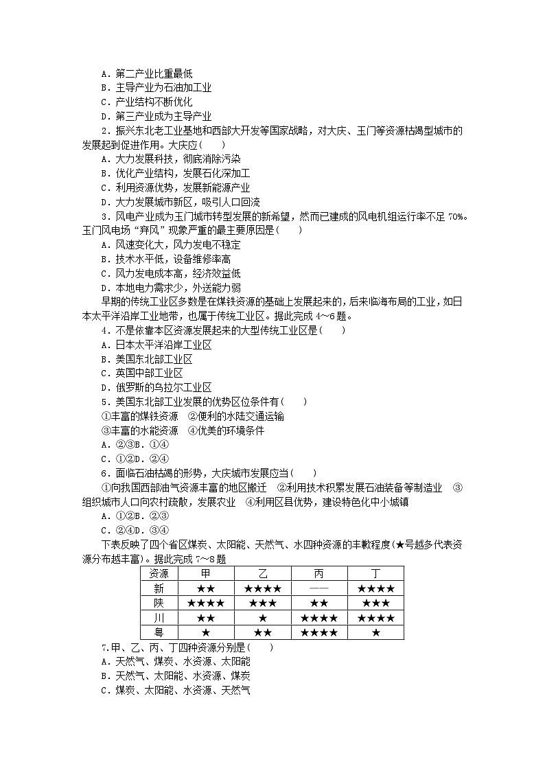 2023版新教材高中地理第二章区域发展第三节资源枯竭型地区的可持续发展__以德国鲁尔区为例课时作业湘教版选择性必修203