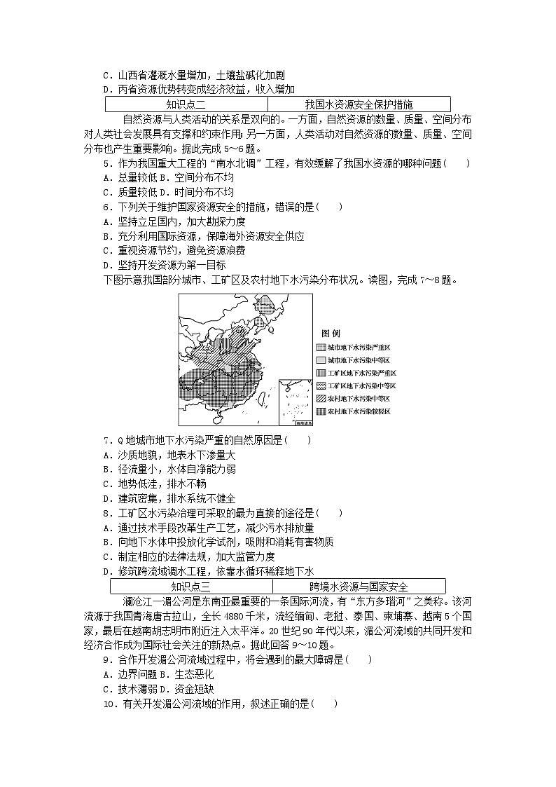 2023版新教材高中地理第二章自然资源与国家安全第二节水资源与国家安全课时作业湘教版选择性必修3第2页