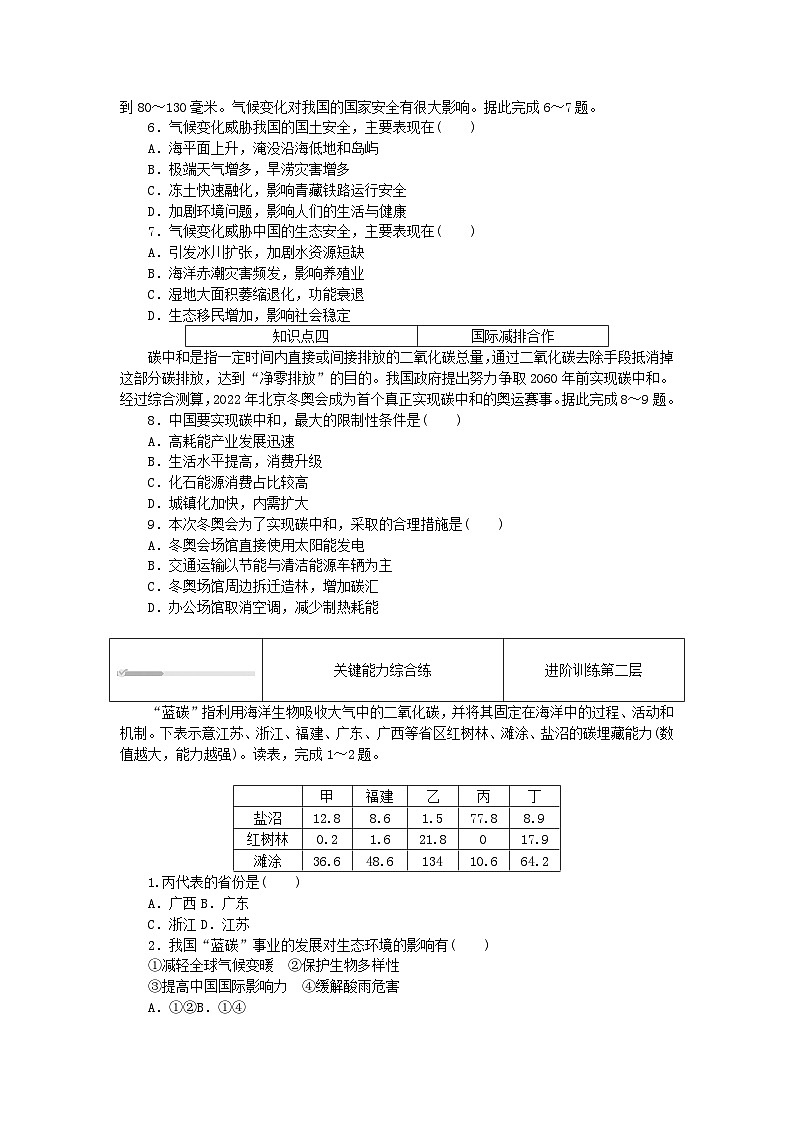 2023版新教材高中地理第三章生态环境保护与国家安全第一节碳排放与国际减排合作课时作业湘教版选择性必修3第2页