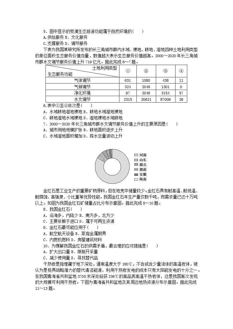2023版新教材高中地理第一章自然环境与人类社会单元检测新人教版选择性必修302