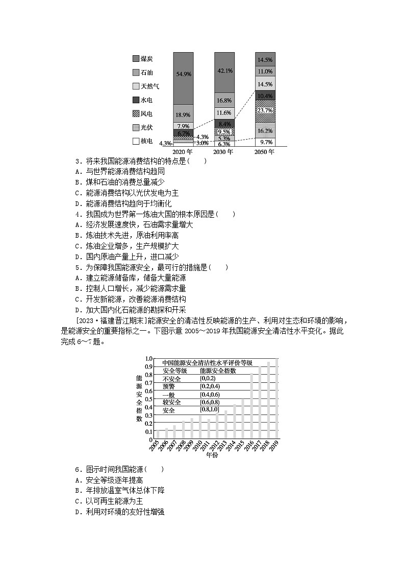 2023版新教材高中地理第二章资源安全与国家安全第二节中国的能源安全课时作业新人教版选择性必修3第2页