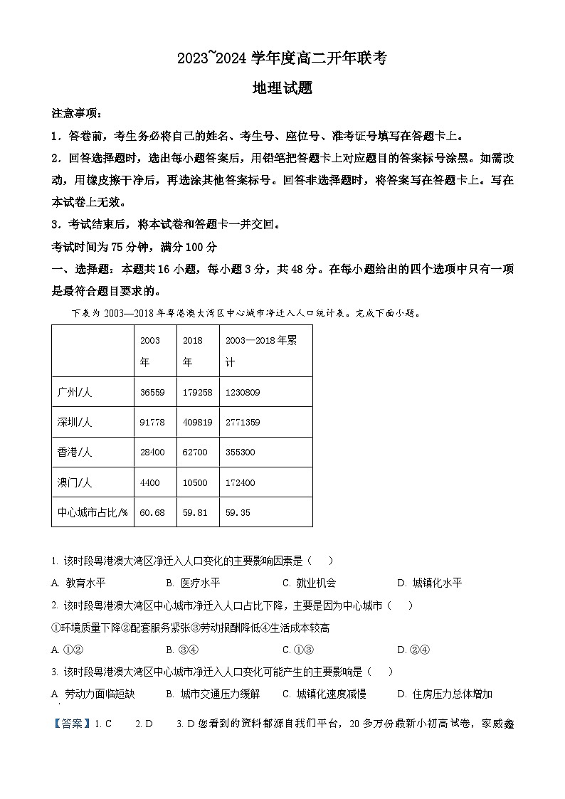 178，河北省承德县第一中学等校2023-2024学年高二下学期开学联考地理试题01