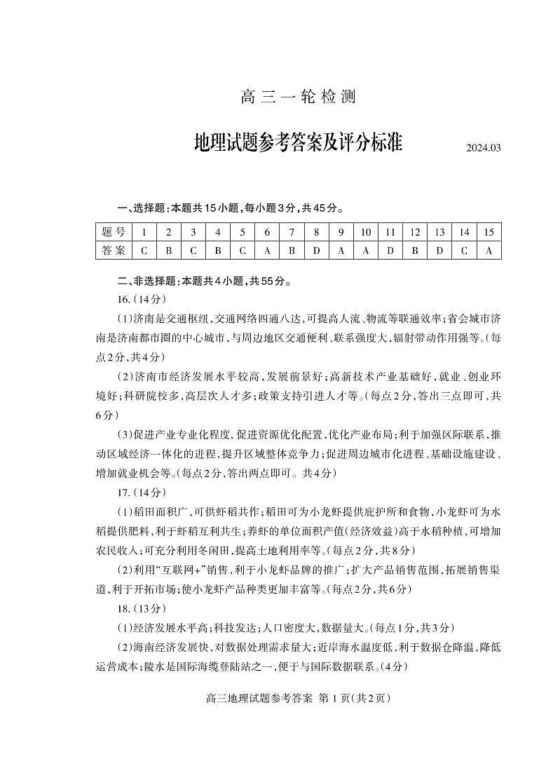 2024届山东省泰安市高考一模地理试题01
