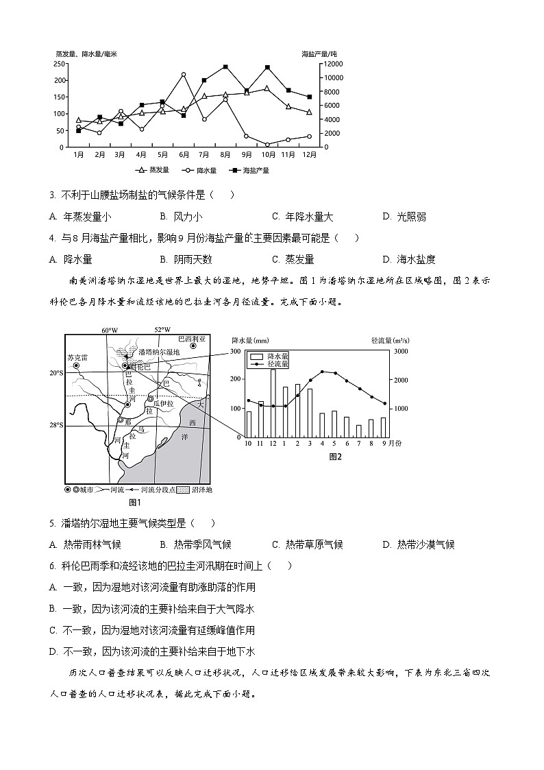 福建省福州第一中学2023-2024学年高三上学期期末考试地理试卷（Word版附解析）02