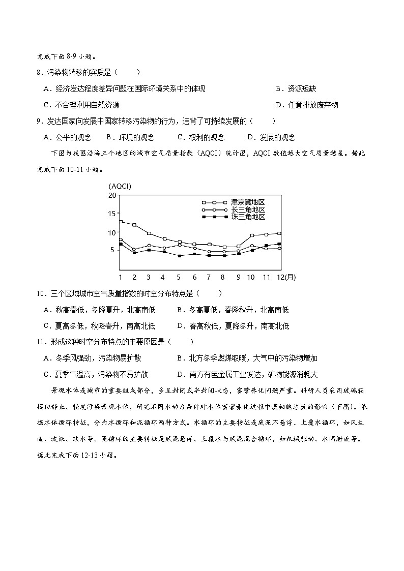 人教版选择性必修三地理3.2环境污染与国家安全练习原卷版03