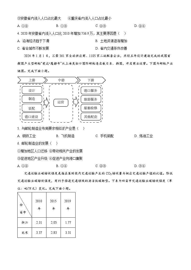 浙江省七彩阳光新高考研究联盟2023-2024学年高三下学期开学考试地理试卷（Word版附解析）02