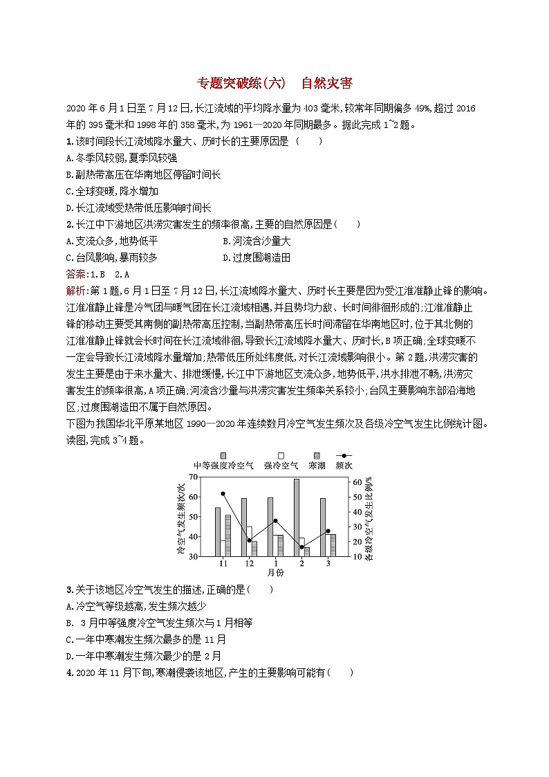 2024届新高考地理二轮总复习专题突破练6自然灾害（附解析）01