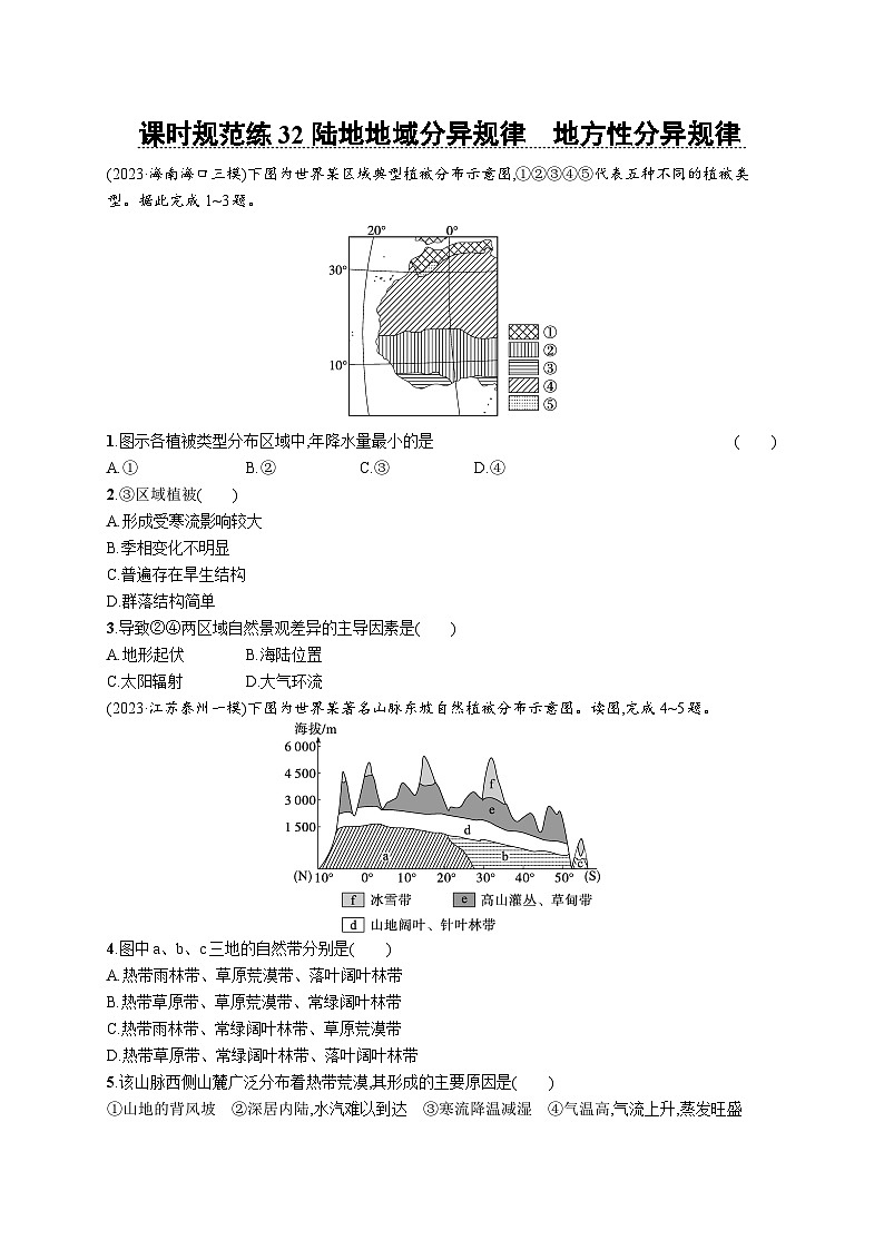 高考总复习优化设计一轮用书地理配人教版(适用于新高考新教材)word课时规范练32陆地地域分异规律　地方性分异规律第1页