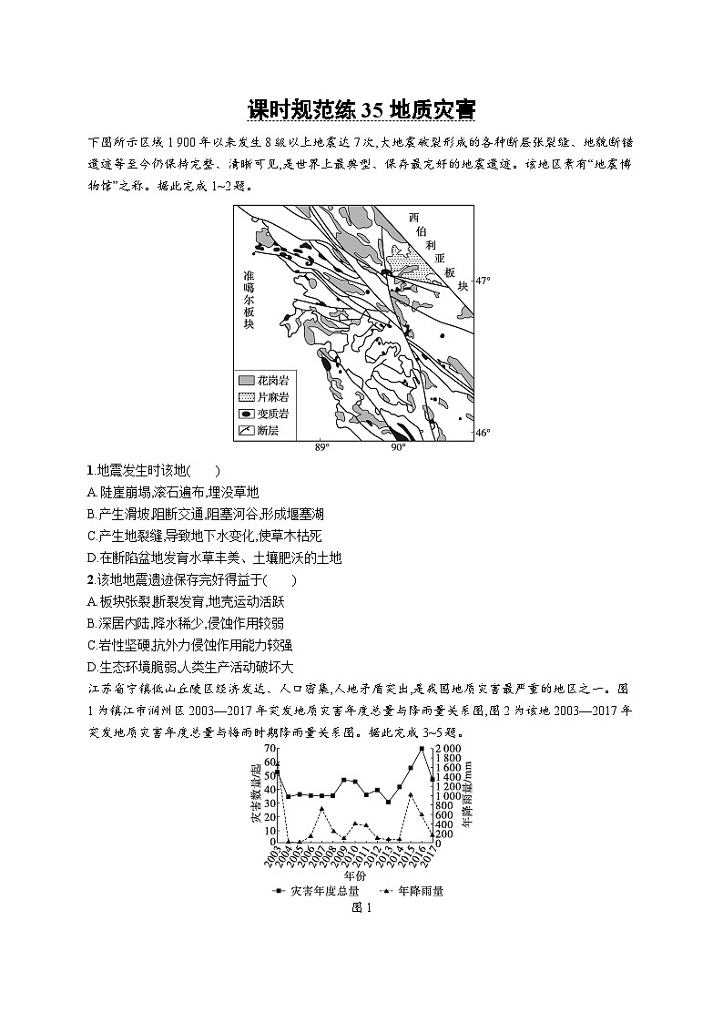 高考总复习优化设计一轮用书地理配人教版(适用于新高考新教材)word课时规范练35地质灾害第1页