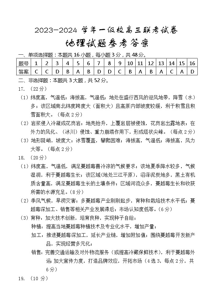 2024届福建省龙岩市高三下学期适应性（一模）考试地理试题01
