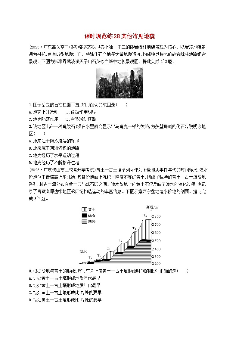 备战2025届高考地理一轮总复习课时规范练28其他常见地貌01