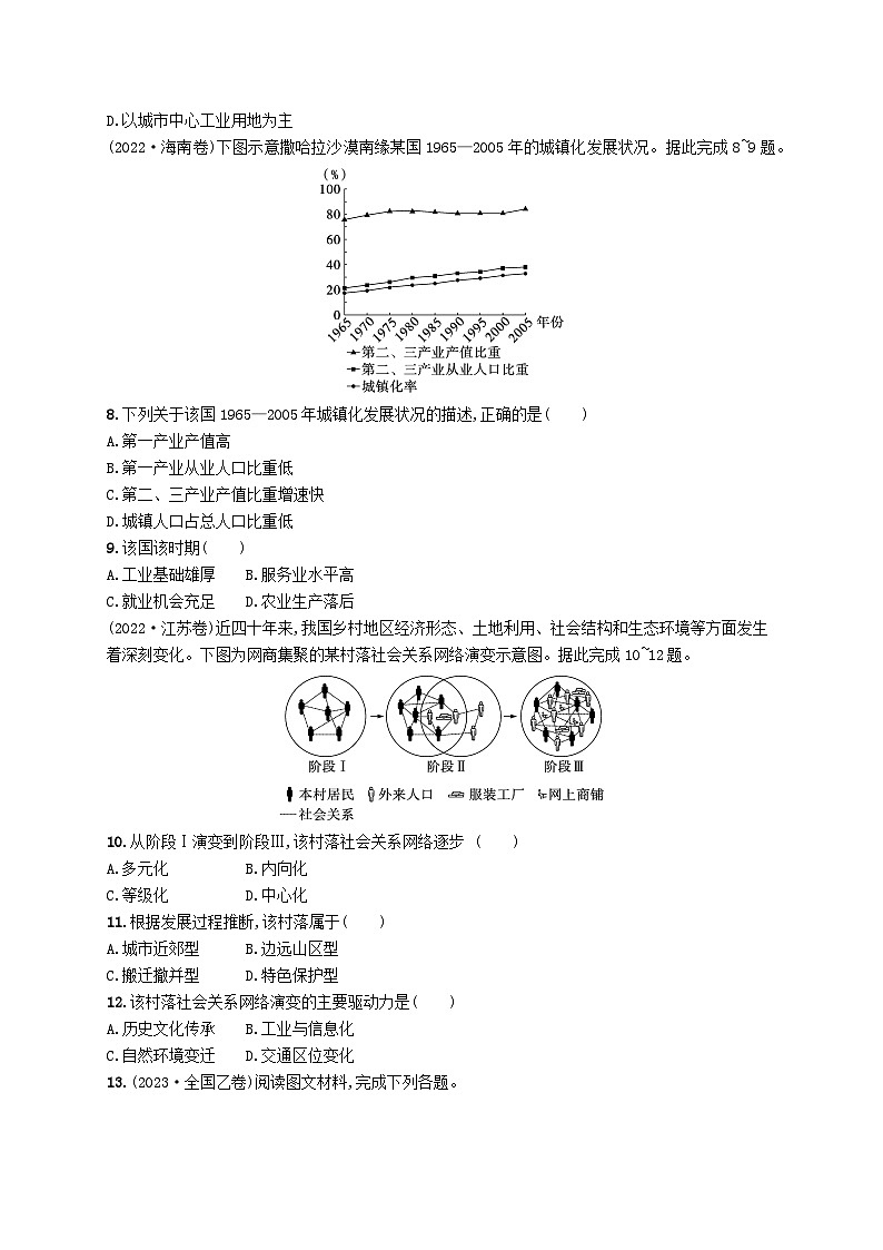 备战2025届高考地理一轮总复习第2篇人文地理第9章乡村和城镇高考专项练03