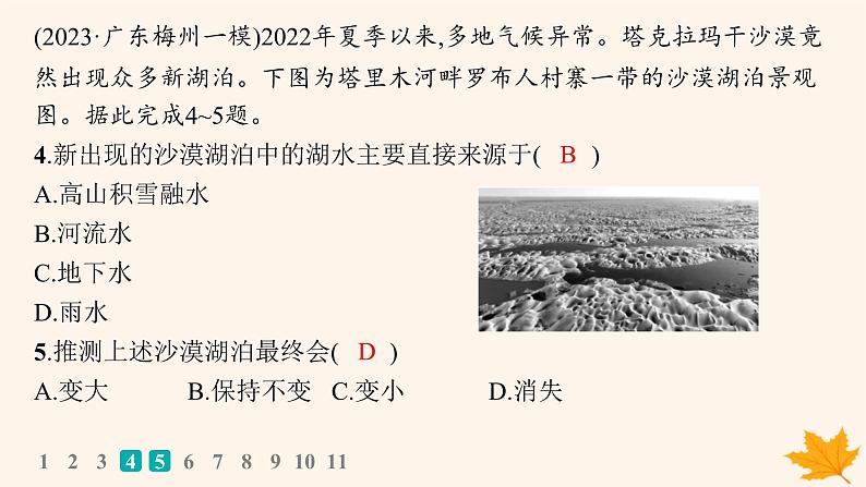 备战2025届高考地理一轮总复习第1篇自然地理第4章地球上的水课时规范练20陆地水体及其相互关系含湖泊课件05