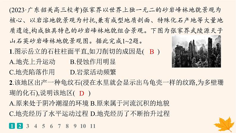 备战2025届高考地理一轮总复习第1篇自然地理第5章地表形态的塑造课时规范练28其他常见地貌课件02