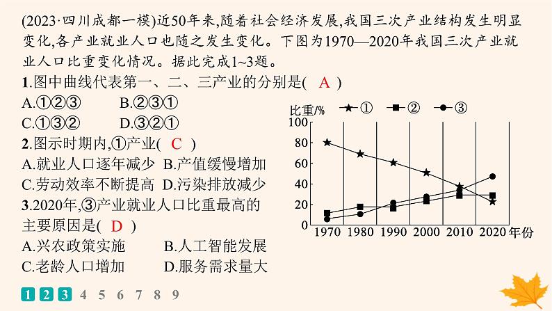 备战2025届高考地理一轮总复习第3篇区域发展第15章城市产业与区域发展课时规范练53地区产业结构变化课件02