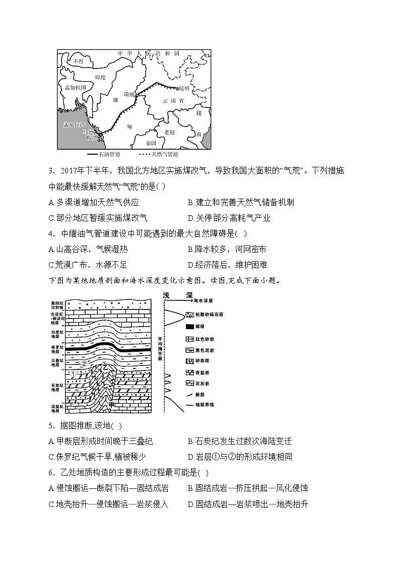 河北省部分高中2024届高三下学期一模地理试卷(含答案)02