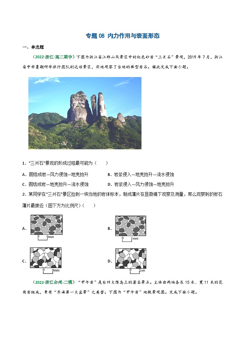 专题08 内力作用与表面形态（精选练习）-备战高考地理一轮复习全考点精讲练（浙江专用）(原卷版）第1页