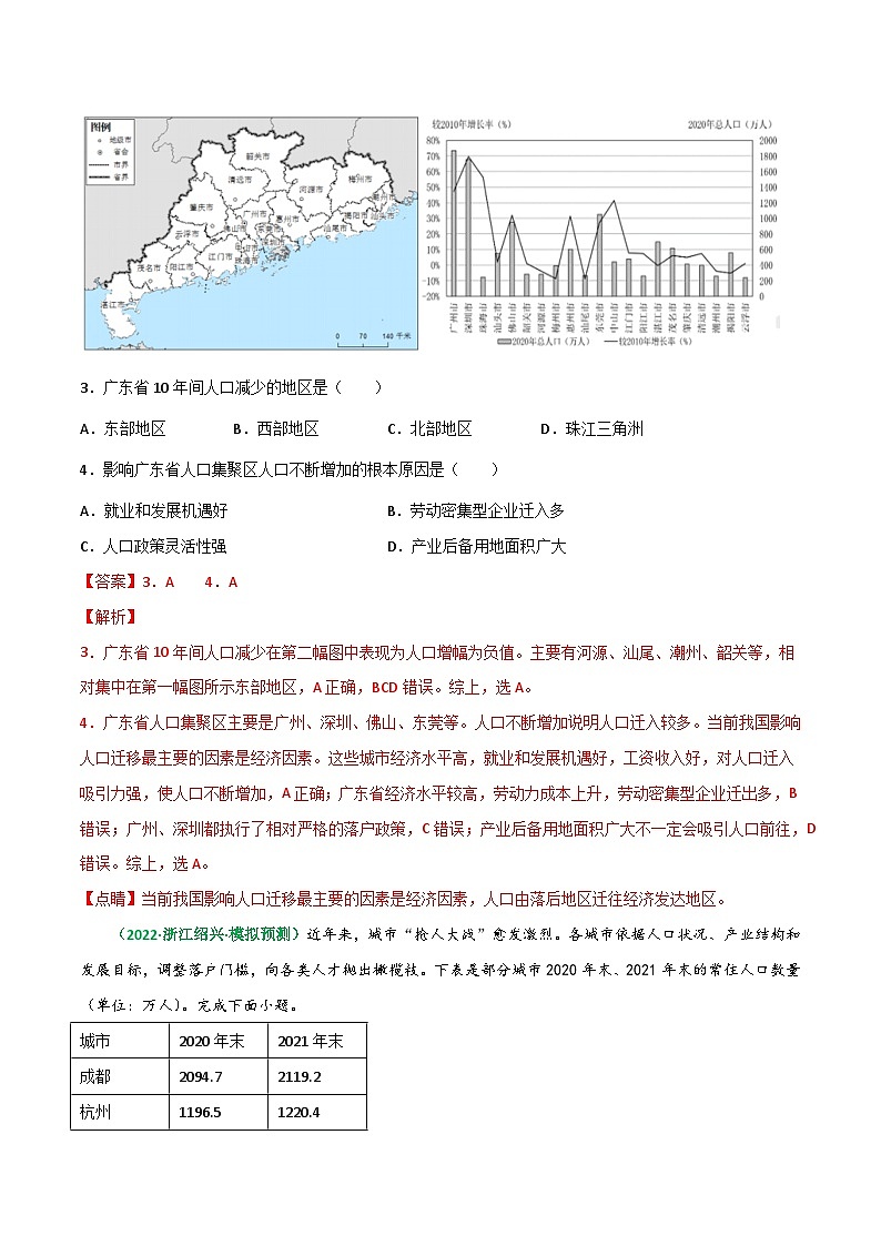 专题20 人口迁移与人口统计图表（精选练习）-备战高考地理一轮复习全考点精讲练（浙江专用）(解析版）第2页