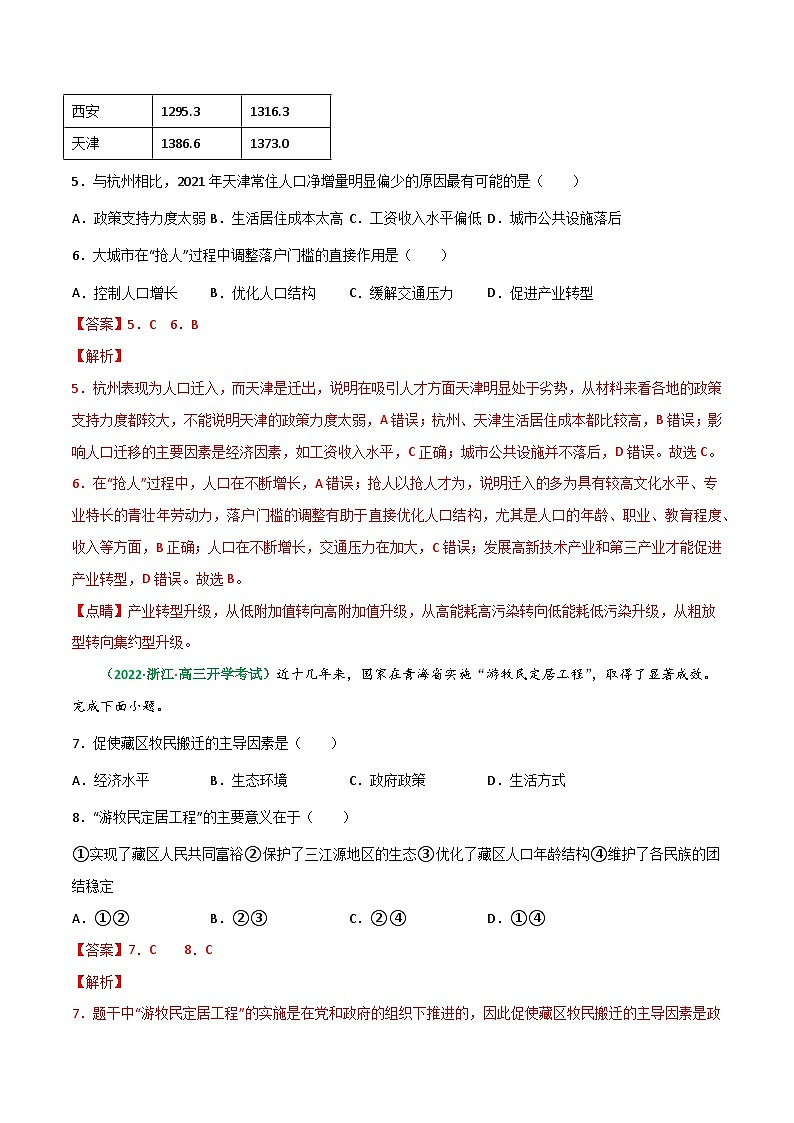 专题20 人口迁移与人口统计图表（精选练习）-备战高考地理一轮复习全考点精讲练（浙江专用）(解析版）第3页