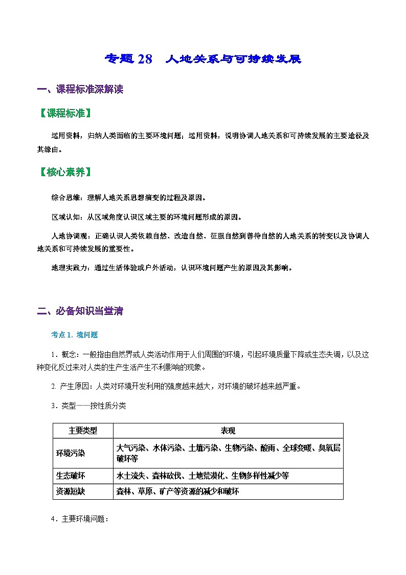 专题28  人地关系与可持续发展（精品讲义）-备战高考地理一轮复习全考点精讲练（浙江专用）（原卷版）第1页