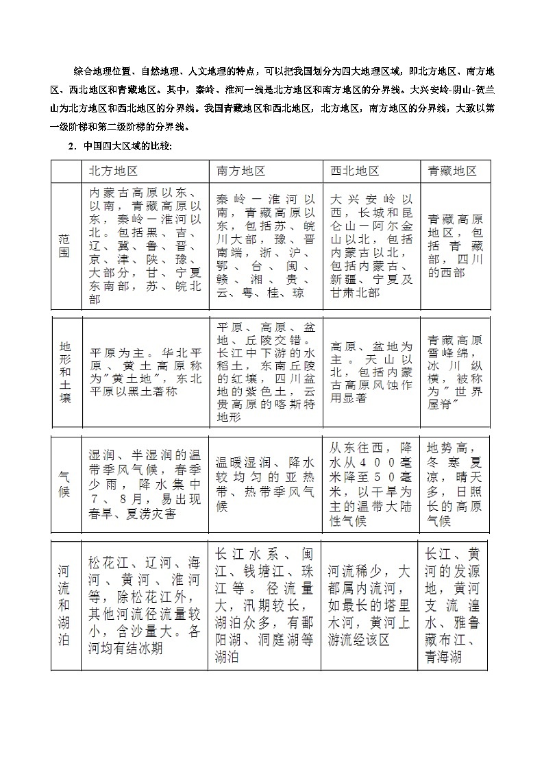 专题32 中国地理分区（精品讲义）-备战高考地理一轮复习全考点精讲练（浙江专用）（解析版 ）第2页