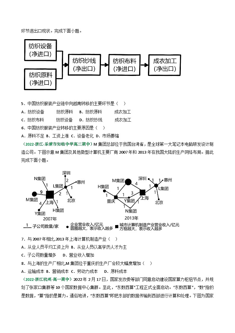 专题38 产业转移对区域发展的影响（精选练习）-备战高考地理一轮复习全考点精讲练（浙江专用）(原卷版）第2页