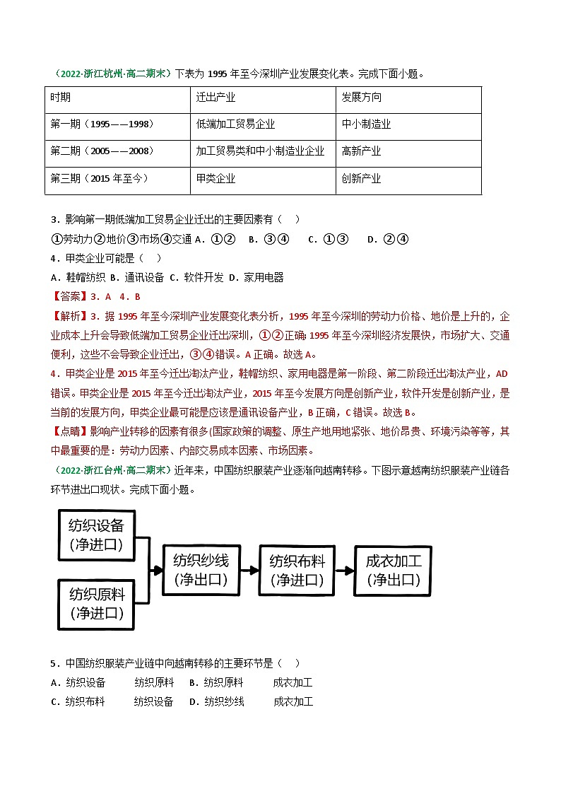 专题38 产业转移对区域发展的影响（精选练习）-备战高考地理一轮复习全考点精讲练（浙江专用）(解析版）第2页