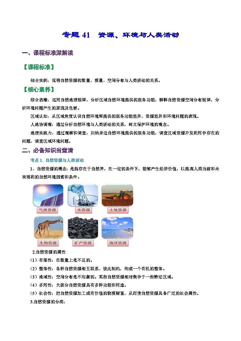专题41 资源、环境与人类活动（精品讲义）-备战高考地理一轮复习全考点精讲练（浙江专用）（解析版）第1页