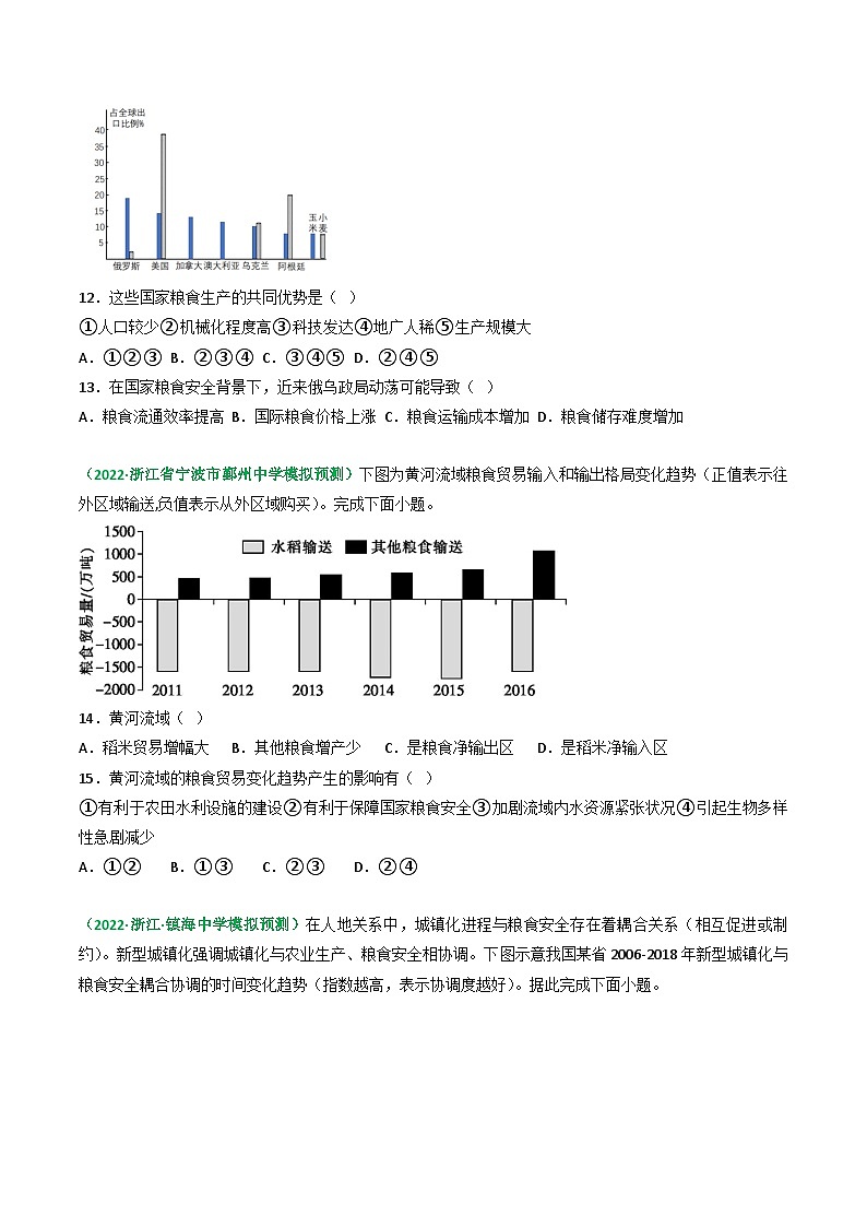 专题42 耕地资源与国家粮食安全（精选练习）-备战高考地理一轮复习全考点精讲练（浙江专用）(原卷版）第3页