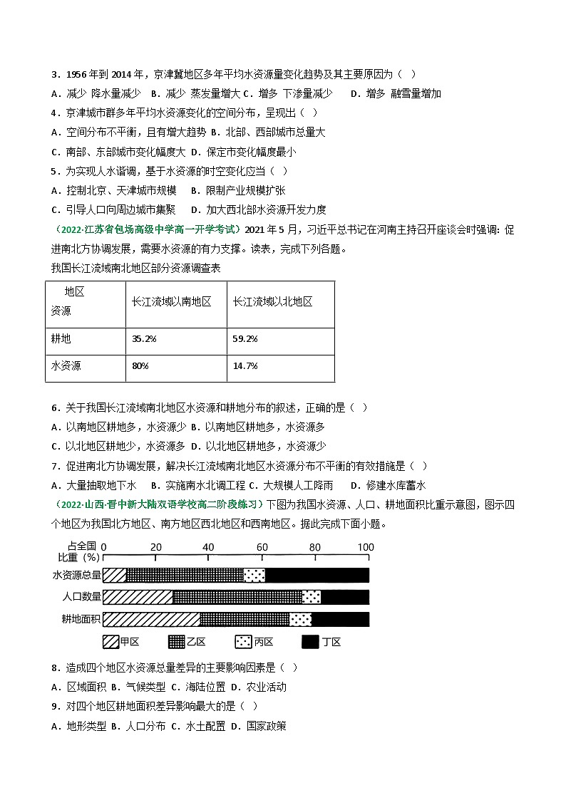 专题43 水资源与国家安全（精选练习）-备战高考地理一轮复习全考点精讲练（浙江专用）02