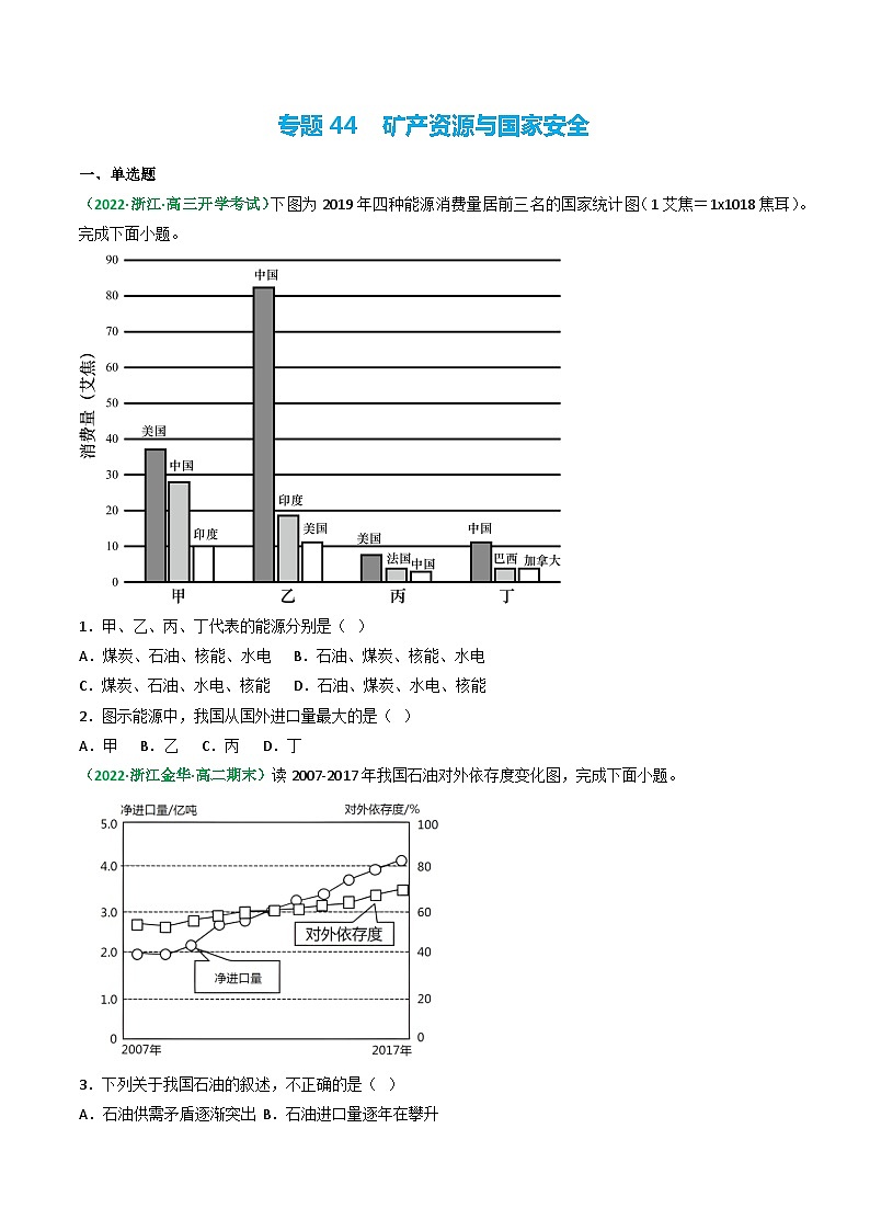 专题44 矿产资源与国家安全（精选练习）-备战高考地理一轮复习全考点精讲练（浙江专用）(原卷版）第1页