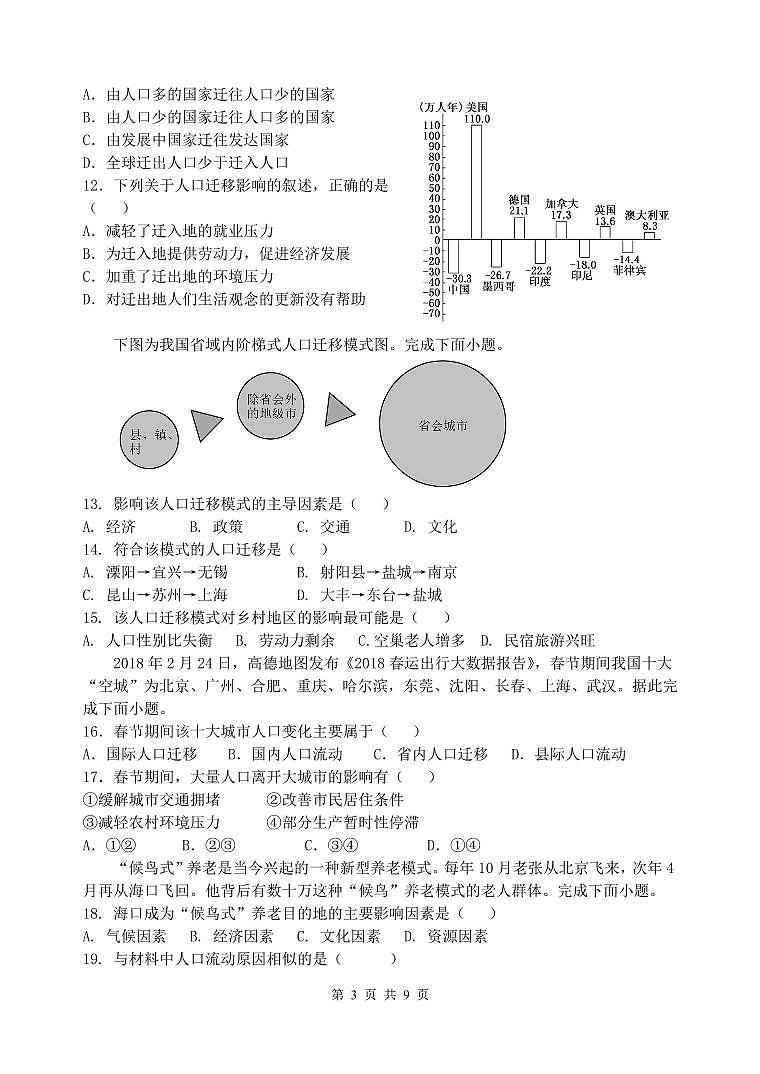 地理-江苏省盐城市五校联盟2023-2024学年高一下学期第一次学情调研检测（3月）03