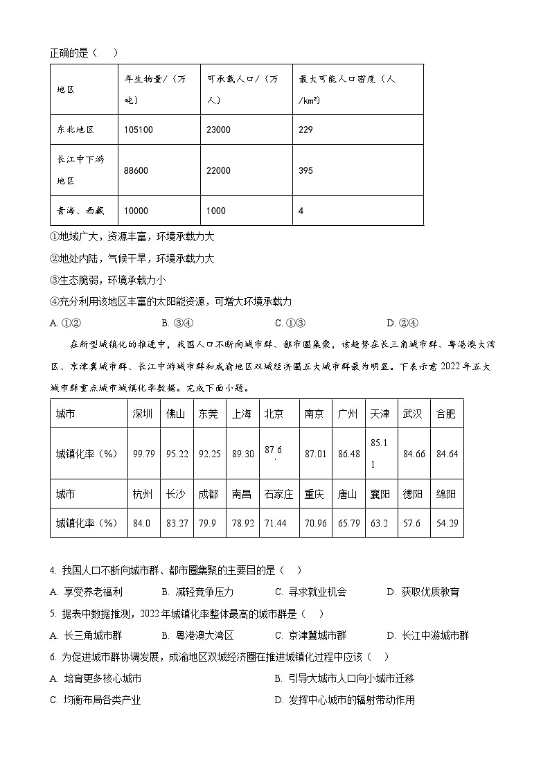 云南省红河哈尼族彝族自治州第一中学2023-2024学年高一下学期3月月考地理试题（原卷版+解析版）02
