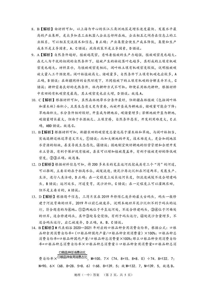 湖南省长沙市第一中学2024届高三下学期高考适应性演练(一）地理试题答案第2页