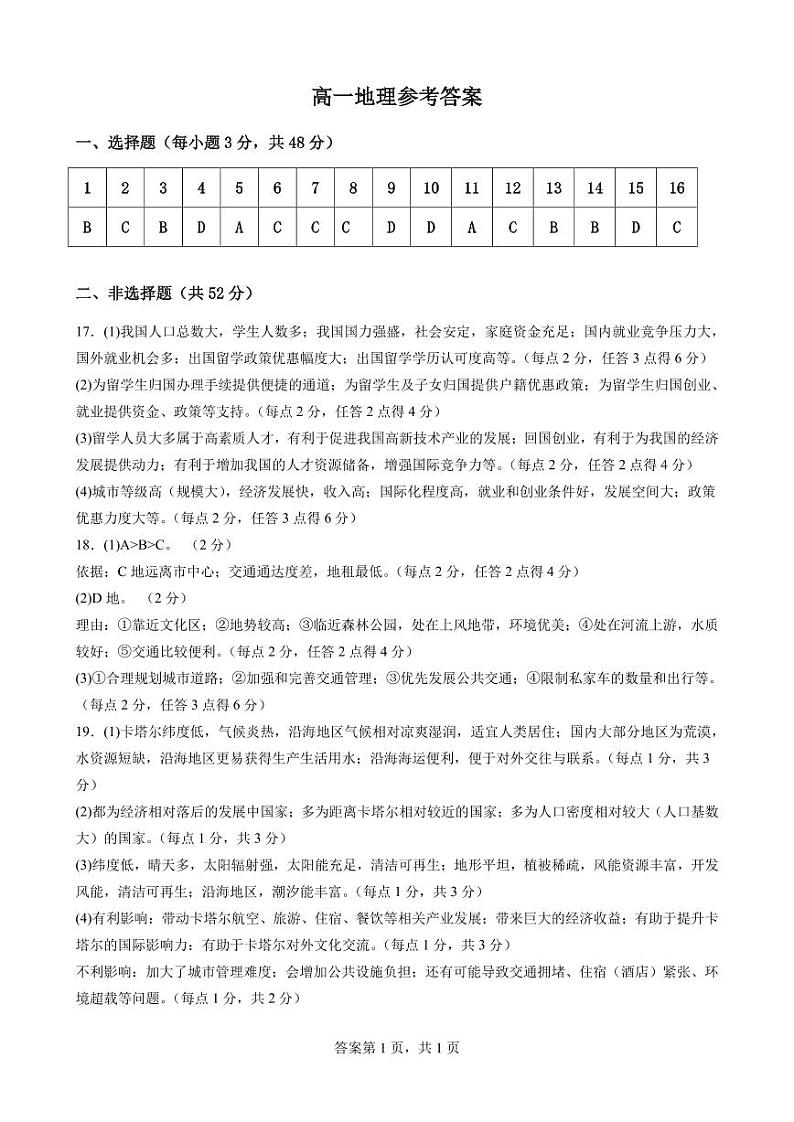 四川省南充市嘉陵第一中学2023-2024学年高一下学期3月月考地理试卷（Word版附答案）01