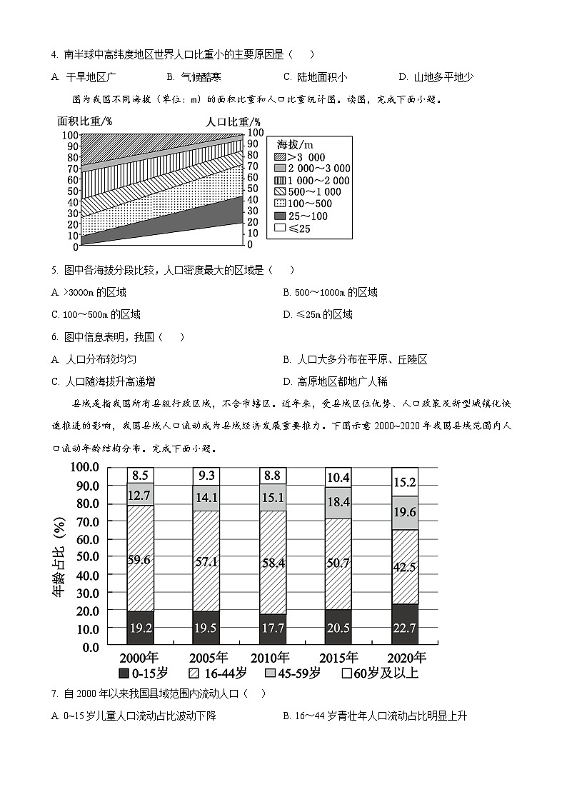 四川省成都市简阳实验学校2023-2024学年高一下学期3月月考地理试题（原卷版+解析版）02