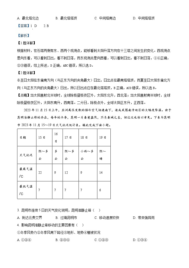 2024届河北省沧州市泊头市八县联考高三一模地理试题（原卷版+解析版）02