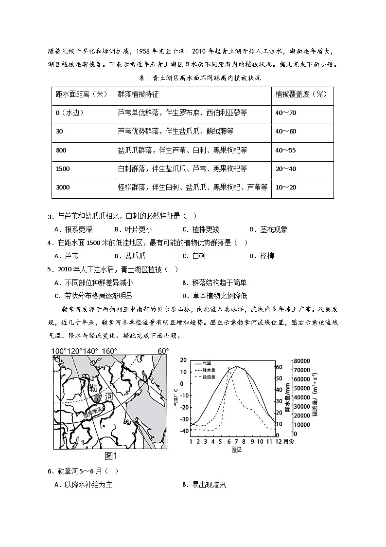 黄金卷07-【赢在高考·黄金8卷】备战最新高考地理模拟卷（浙江专用）02