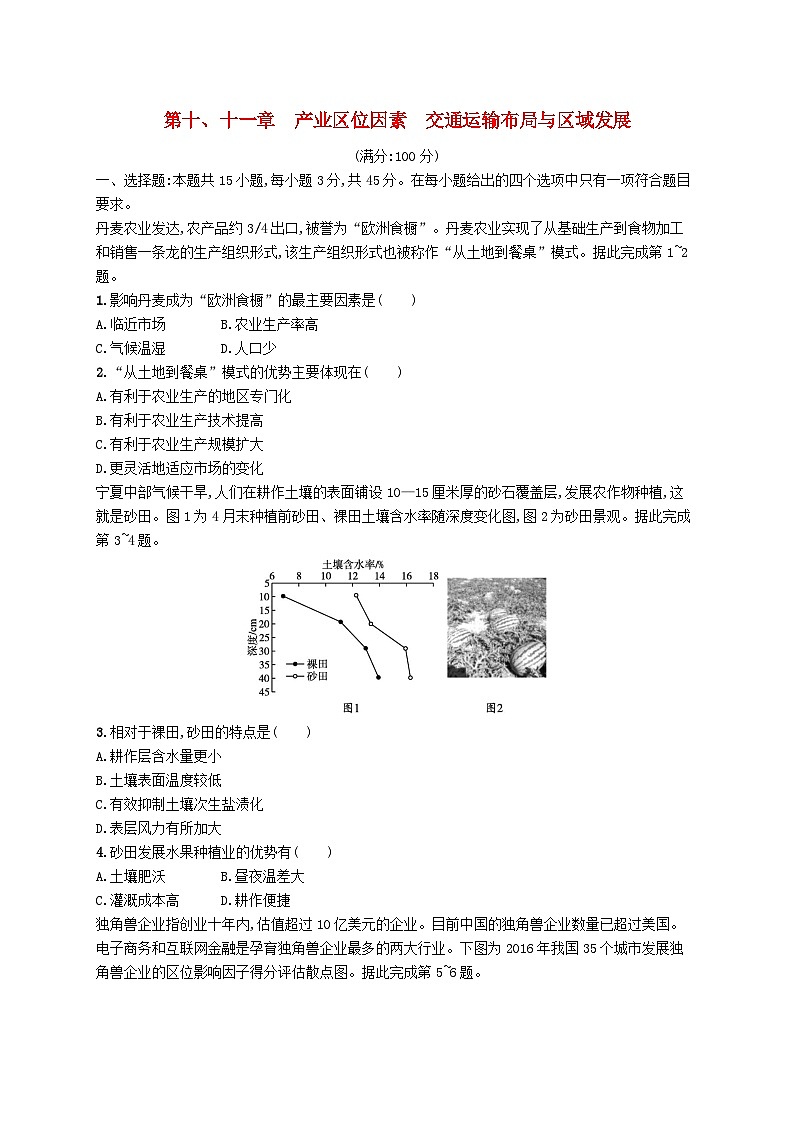 2025届高考地理一轮复习专项练习第十十一章产业区位因素交通运输布局与区域发展01