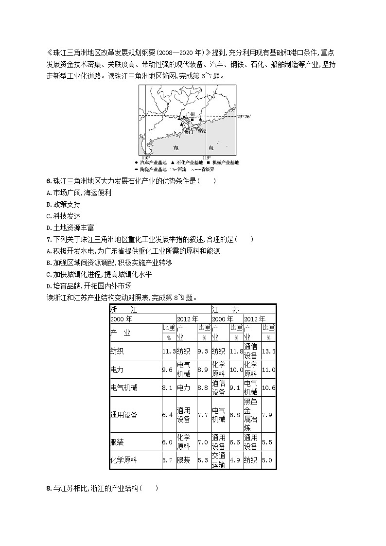 2025届高考地理一轮复习专项练习课时规范练36城市产业与区域发展02